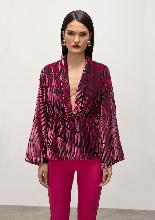 Blusa Iódice Decote V Manga Longa Detalhe Elástico Pink
