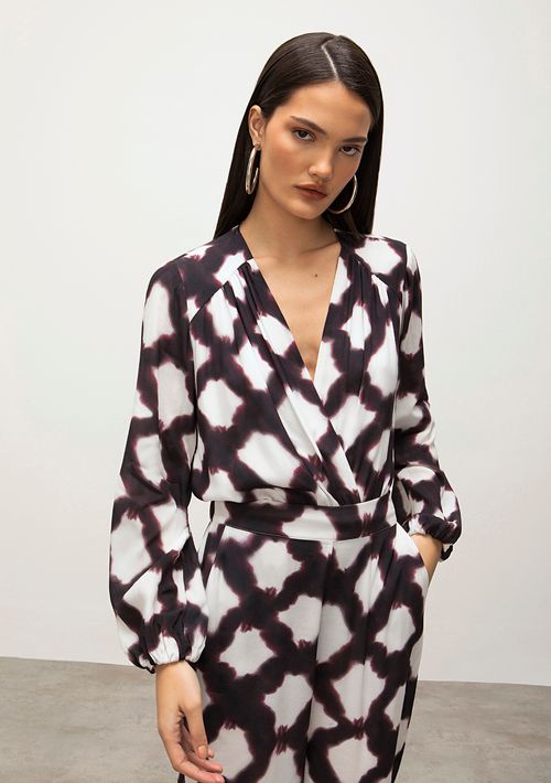 Body Iódice Decote V Manga Longa Transpasse Frente Off White