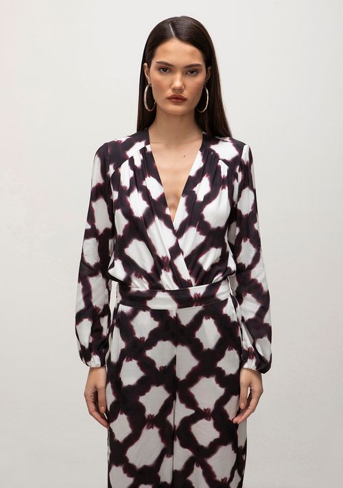 Body Iódice Decote V Manga Longa Transpasse Frente Off White