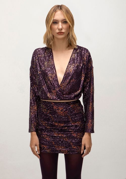 Blusa Iódice Decote Transpassado Manga Longa Com Franzido Roxo
