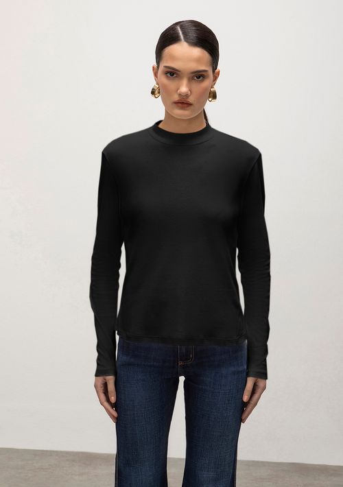 Blusa Iódice Gola Alta Manga Longa Básica Preto