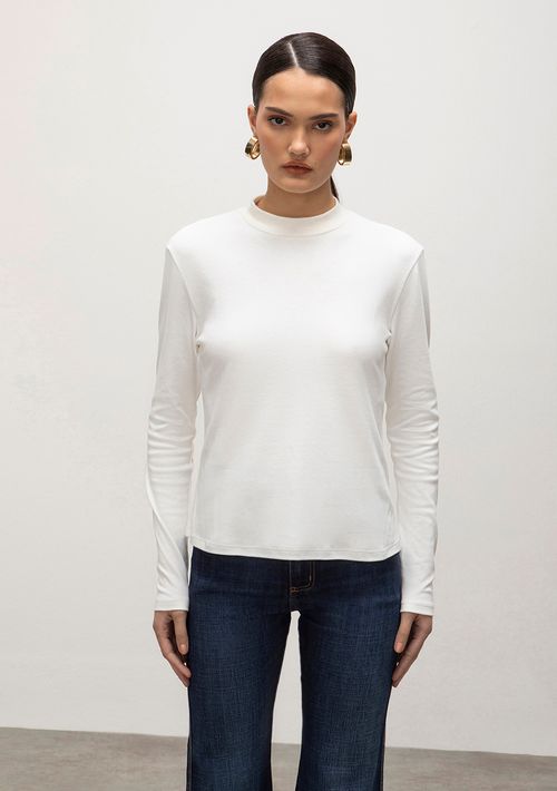 Blusa Iódice Gola Alta Manga Longa Básica Off White
