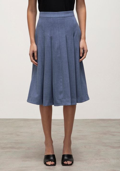 Saia Iódice Midi Godê Com Pregas Jeans