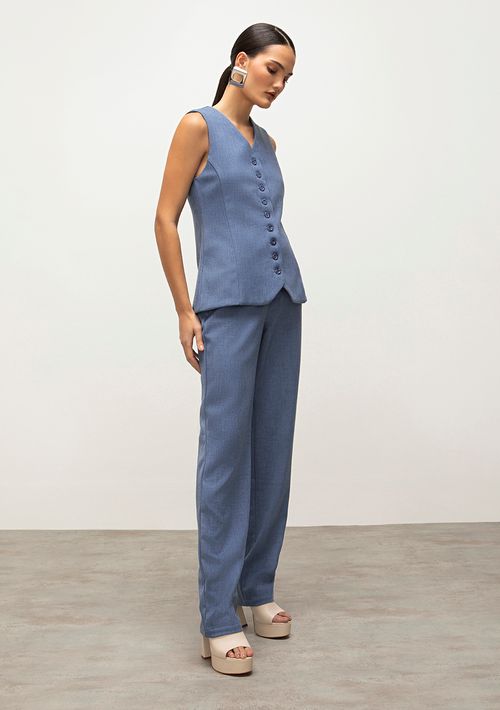 Calca Iódice Five Pockets Cós Alto Alfaiataria Jeans