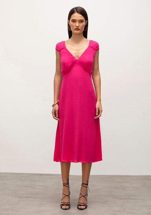 Vestido Iódice Midi Decote V Com Franzido Pink