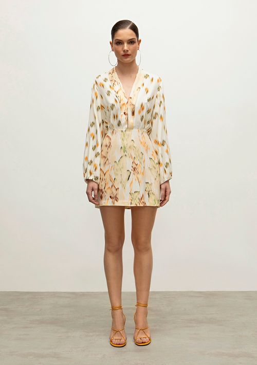 Vestido Iódice Curto Decote V Com Pregas Off White