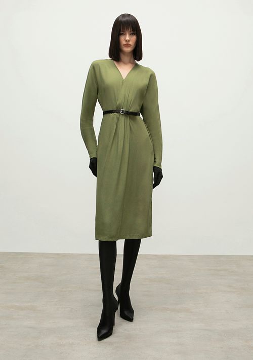 Vestido Iódice Midi Decote V Torção Frente Verde