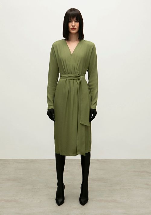 Vestido Iódice Midi Decote V Torção Frente Verde
