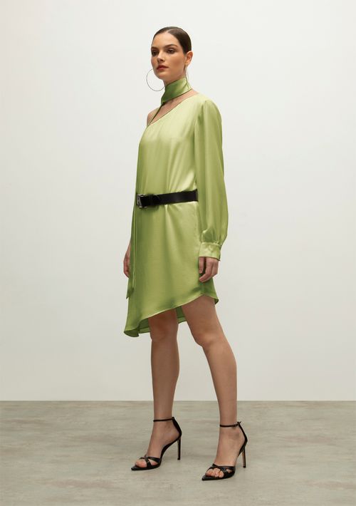 Vestido Iódice Curto Ombro Só Volume Manga Verde