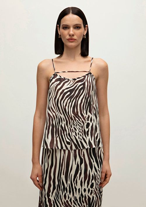 Blusa Iódice Decote Redondo Alça Com Amarração Marrom