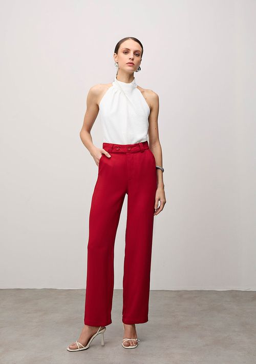 Calca Iódice Reta Cós Alto Detalhe Cós Vermelho
