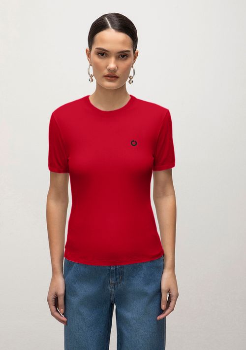 Camiseta Iódice Baby Look Decote Redondo Bordada Tradicional Vermelho