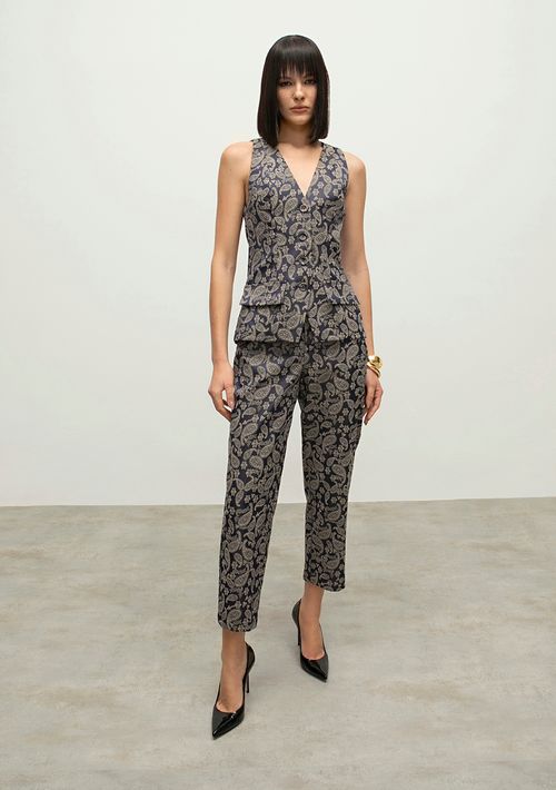 Calca Iódice Slim Cós Alto Bolso Faca Azul Marinho