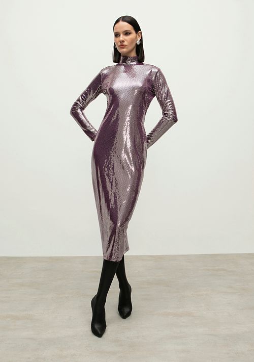 Vestido Iódice Midi Gola Alta Com Fenda Roxo