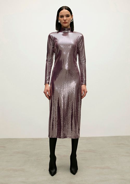 Vestido Iódice Midi Gola Alta Com Fenda Roxo