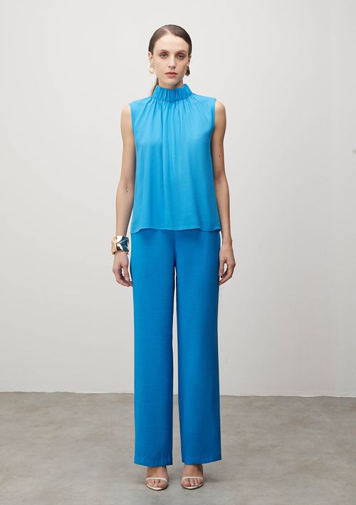 Regata Iódice Gola Alta Com Franzido Azul