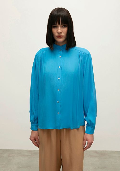 Camisa Iódice Manga Longa Com Pregas Azul