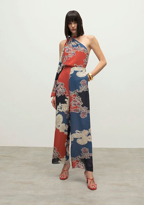 Calca Iódice Reta Cós Alto Bolso Faca Azul