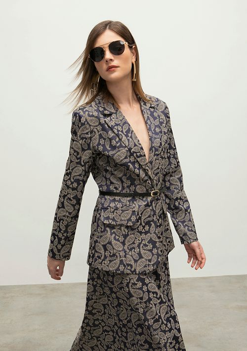 Blazer Iódice Com Lapela Com Recorte Azul Marinho