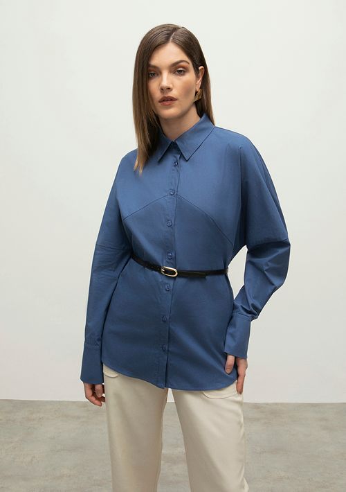 Camisa Iódice Manga Longa Com Recortes Azul
