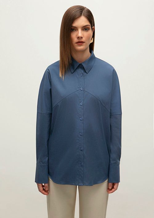 Camisa Iódice Manga Longa Com Recortes Azul