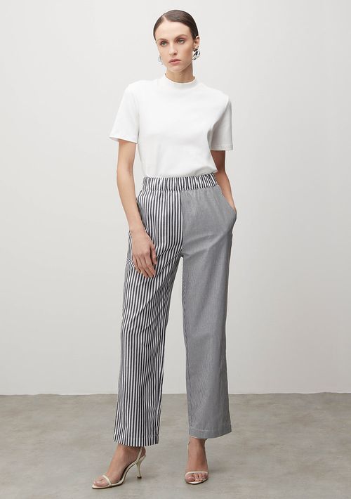 Calca Iódice Reta Cós Alto Bolso Faca Preto