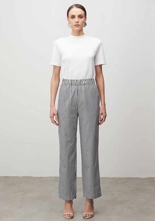 Calca Iódice Reta Cós Alto Bolso Faca Preto