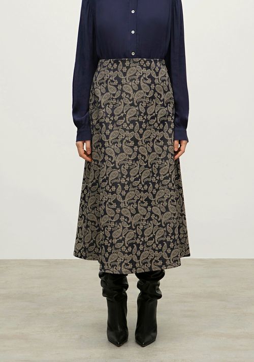 Saia Iódice Midi Evasê Com Zíper Azul Marinho