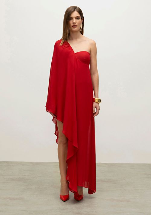 Vestido Iódice Longo Ombro Só Com Pregas Vermelho