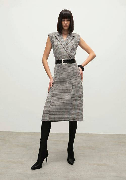 Vestido Iódice Midi Gola De Blazer Detalhe Lapela Preto