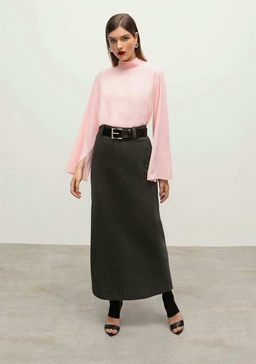 Blusa Iódice Gola Alta Manga Longa Com Amarração Rosa