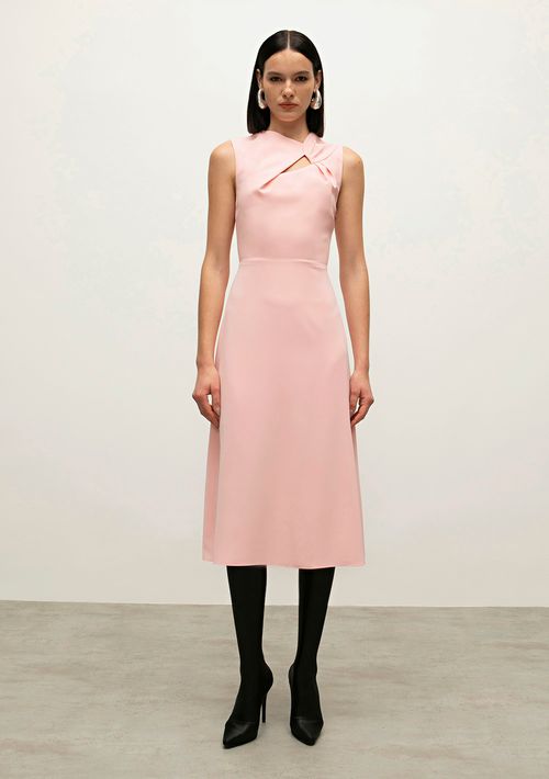 Vestido Iódice Midi Decote Diferenciadao Com Pregas Rosa