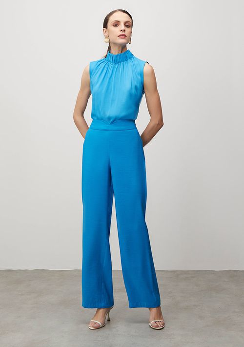 Calca Iódice Reta Cós Alto Detalhe Cós Azul