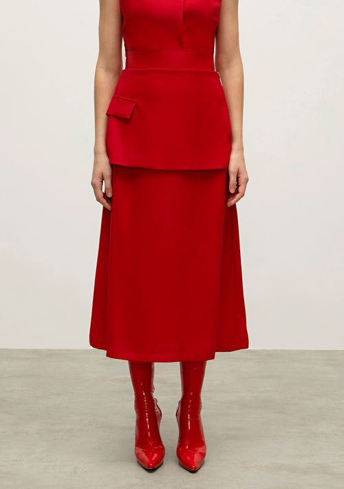 Saia Iódice Midi Justa Com Sobreposição Vermelho