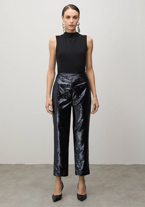 Calca Iódice Cenoura Cós Alto Com Pence Azul