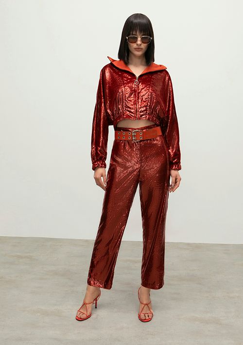 Calca Iódice Cenoura Cós Alto Com Pence Laranja