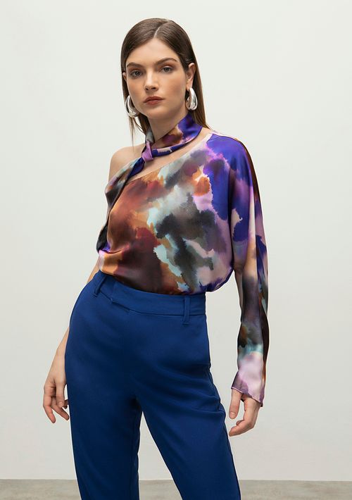Blusa Iódice Ombro Só Manga Longa Com Sobreposição Roxo