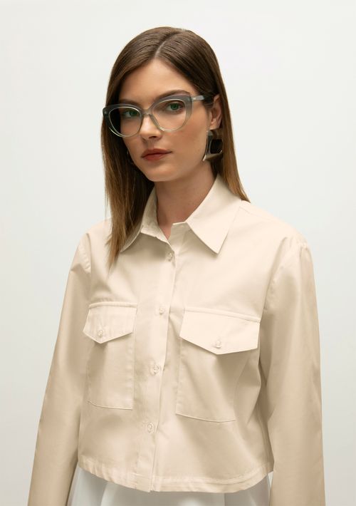Camisa Iódice Manga Longa Com Bolso Bege