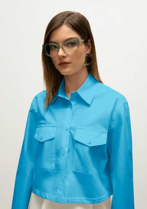 Camisa Iódice Manga Longa Com Bolso Azul
