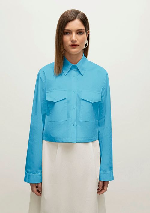 Camisa Iódice Manga Longa Com Bolso Azul