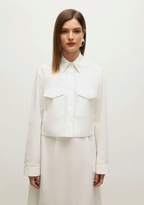 Camisa Iódice Manga Longa Com Bolso Off White