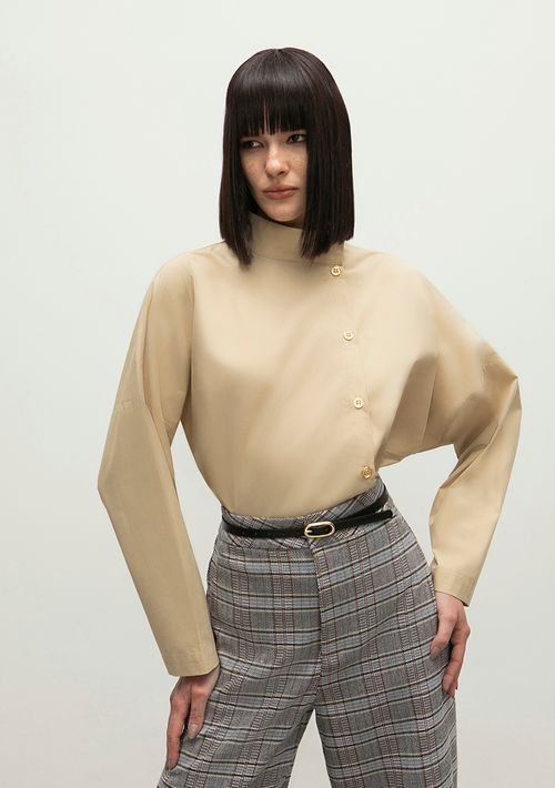 Camisa Iódice Manga 7/8 Com Transpasse Bege