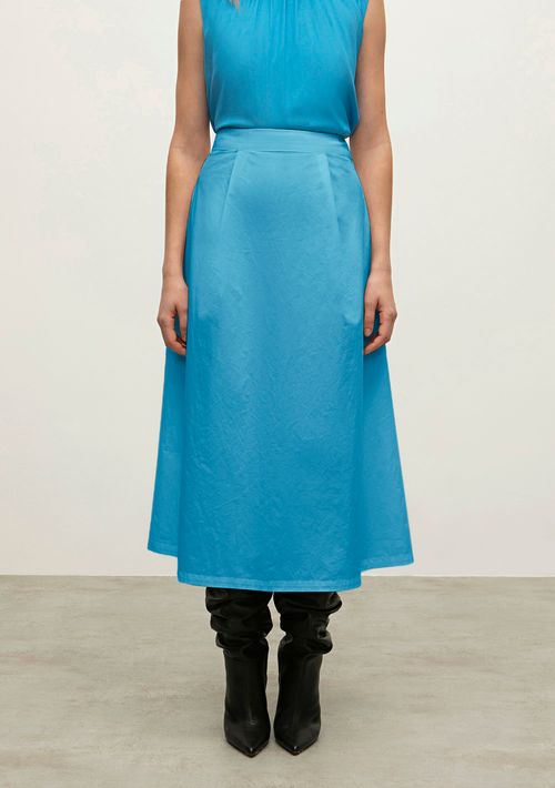 Saia Iódice Midi Evasê Com Pregas Azul