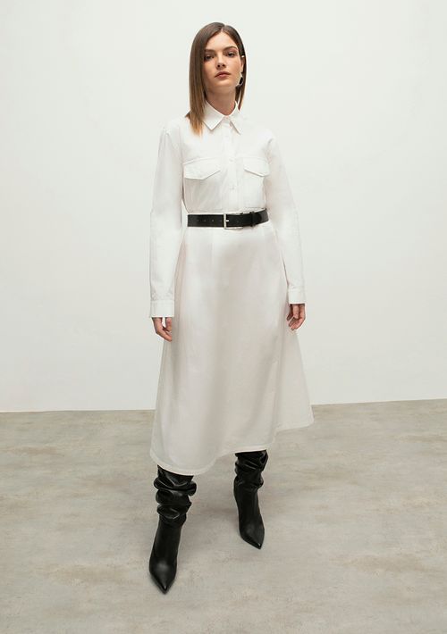 Saia Iódice Midi Evasê Com Pregas Off White