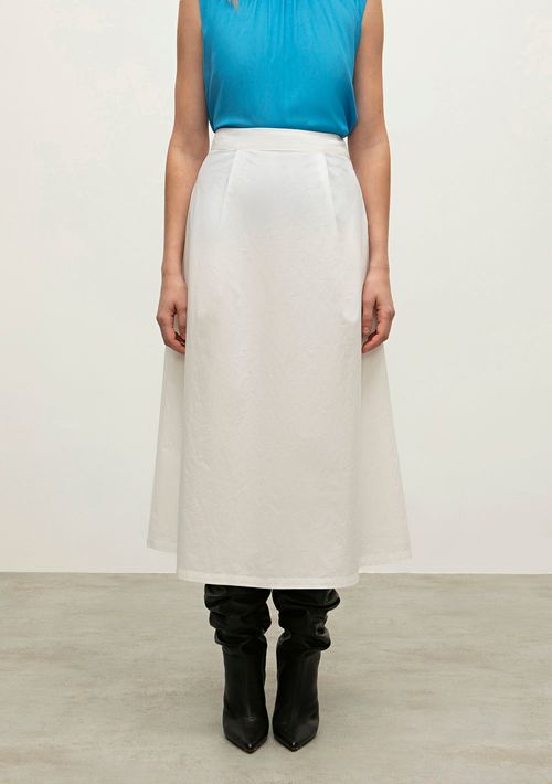 Saia Iódice Midi Evasê Com Pregas Off White