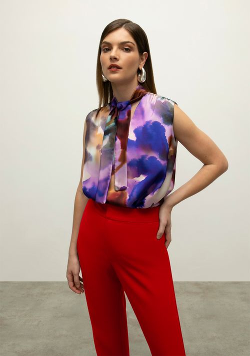 Calca Iódice Reta Cós Alto Com Pence Vermelho