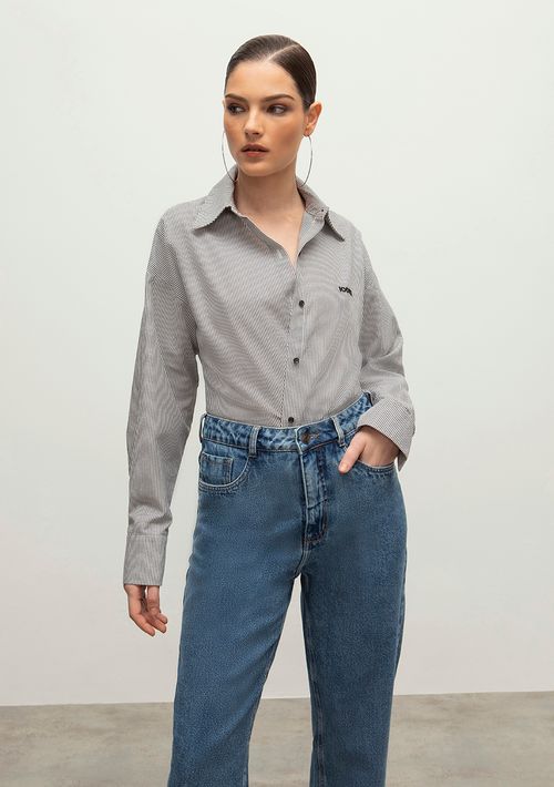 Camisa Iódice Manga Longa Com Pence Preto