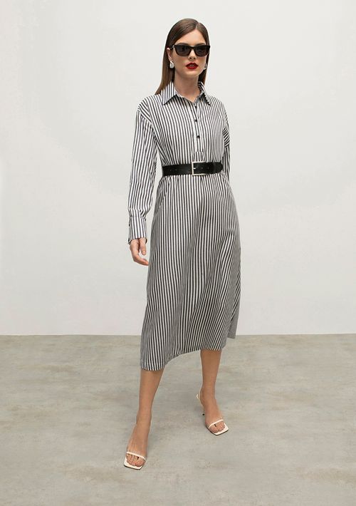 Vestido Iódice Longo Gola Camisa Com Faixa Preto