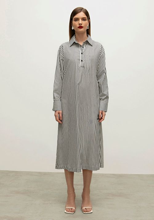Vestido Iódice Longo Gola Camisa Com Faixa Preto