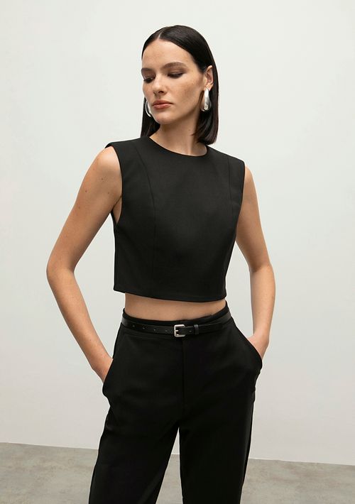 Top Iódice Justo Sem Manga Com Recorte Preto
